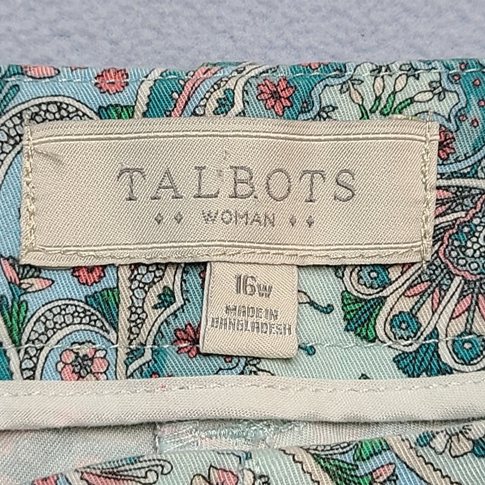 Talbots Paisley Ankle Pants Women 16W Mint Green Excellent Straight Leg Floral - Picture 5 of 7